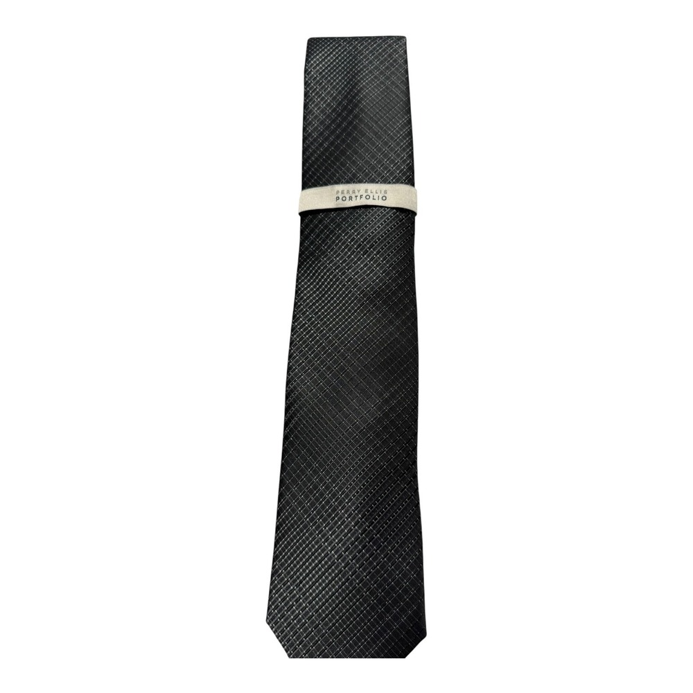 PERRY ELLIS Portfolio Men's Elegant Neck Tie Black color Micro Texture new - Picture 3 of 6